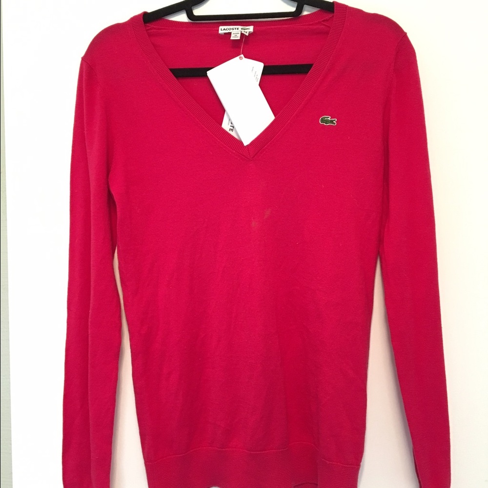 Lacoste Women's V-Neck Cotton Sweater Size US 2